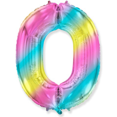 Ф Шар (40''/102 см) Цифра 0, Радуга, Градиент, 1 шт. в уп.